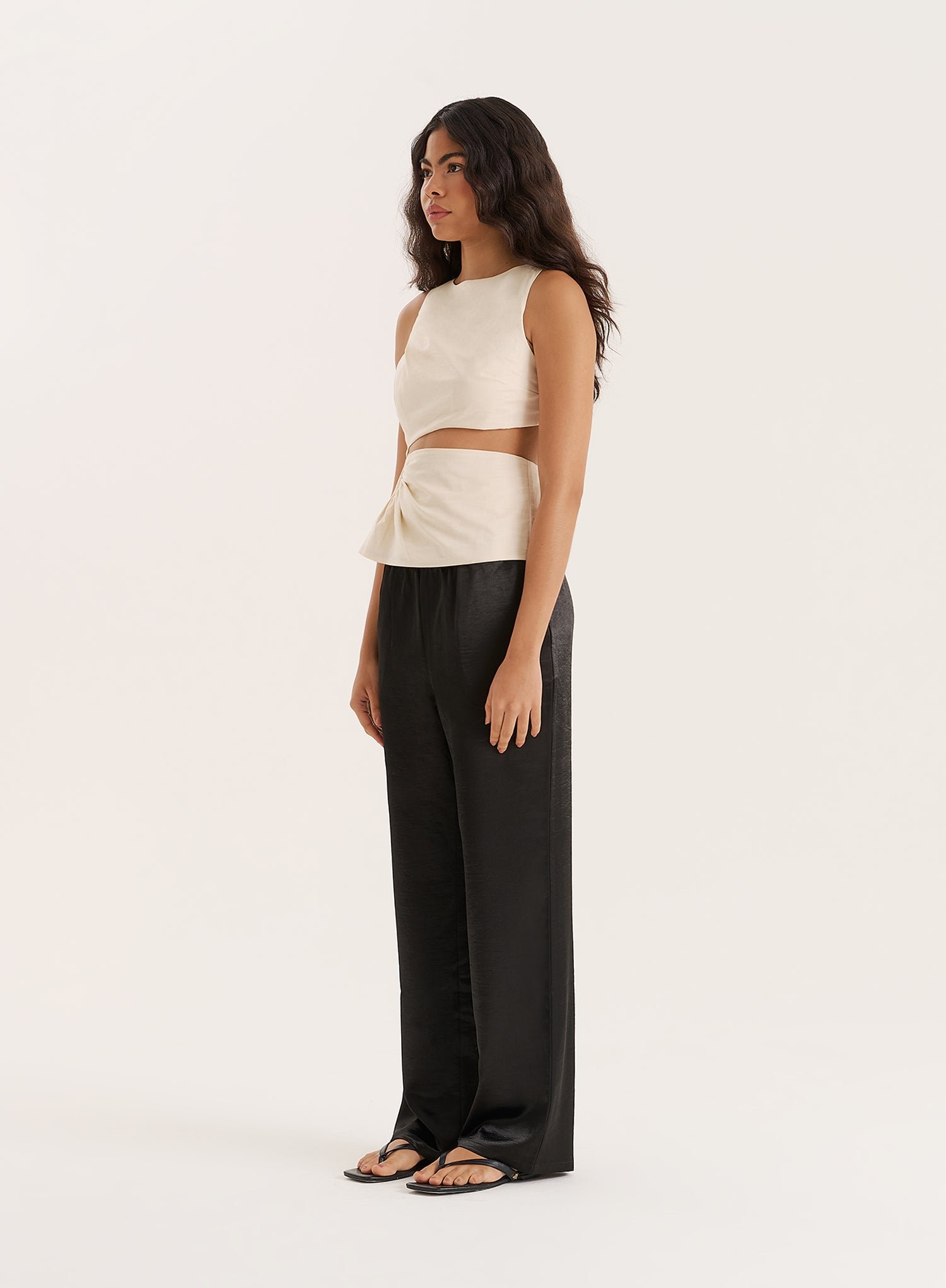 Second image of Cream Linen Blend Cut Out Hardware Detail Top- Milly