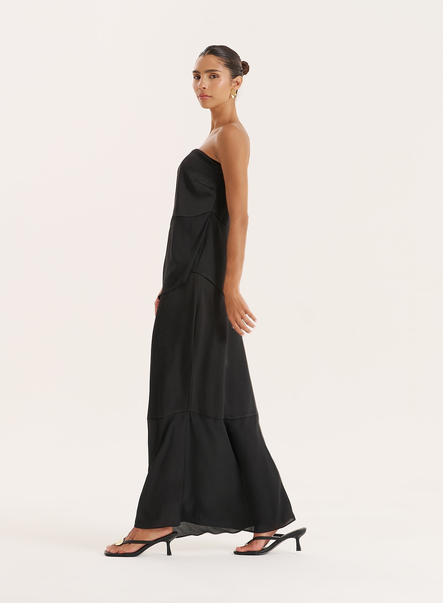 Second image of Black Satin And Chiffon Maxi Skirt- Marcia