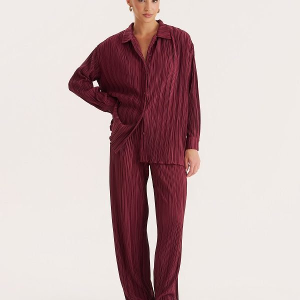 Burgundy Plisse Trouser- Palais