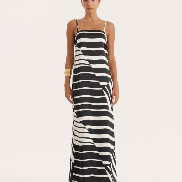 Black And White Abstract Print Sleeveless Maxi Dress- Jolene
