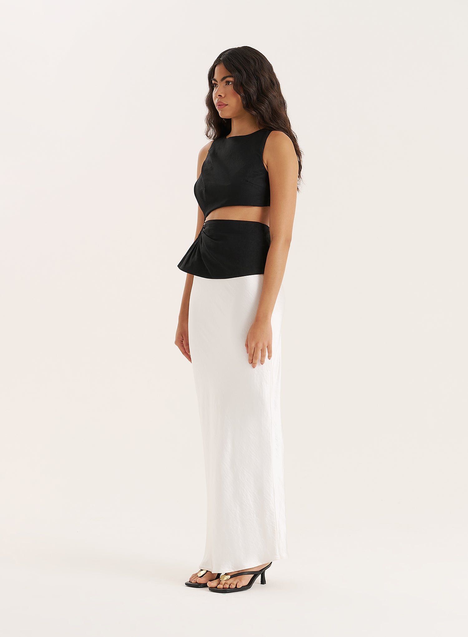 Second image of Black Linen Blend Cut Out Hardware Detail Top- Milly