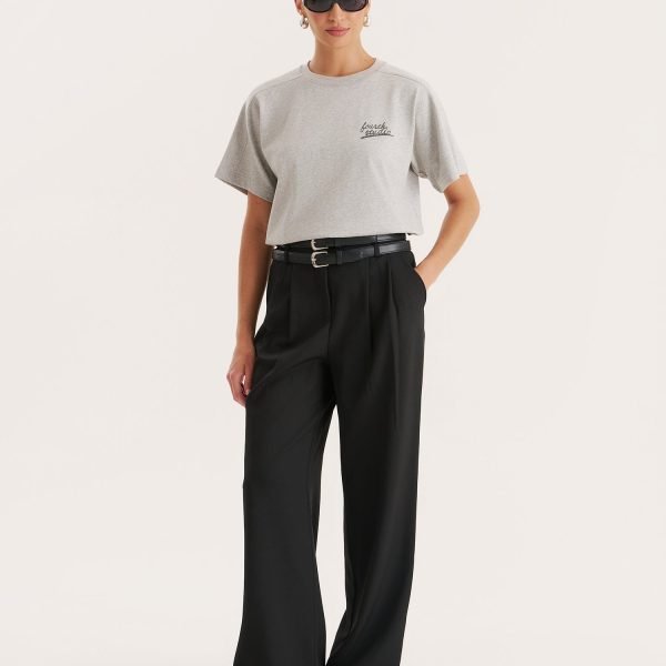 Black Belted Tailored Wide Leg Trouser-Mira