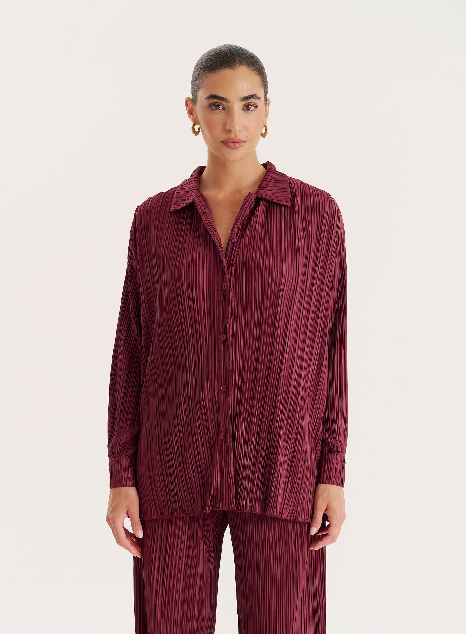 Burgundy Plisse Shirt- Palais
