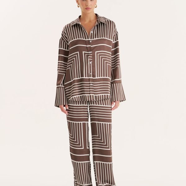 Chocolate Abstract Print Satin Trouser- Amira