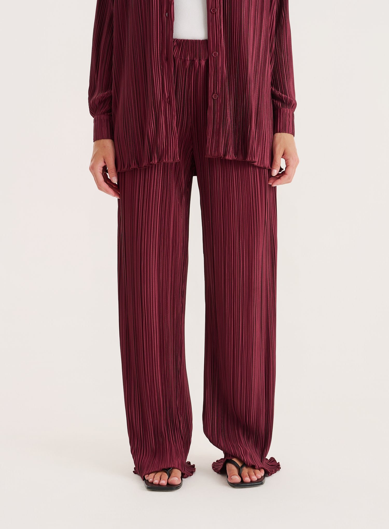 Second image of Burgundy Plisse Trouser- Palais
