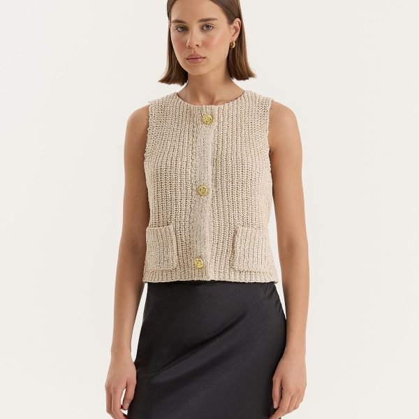 Beige Boucle Knit Sleeveless Waistcoat- Kristy