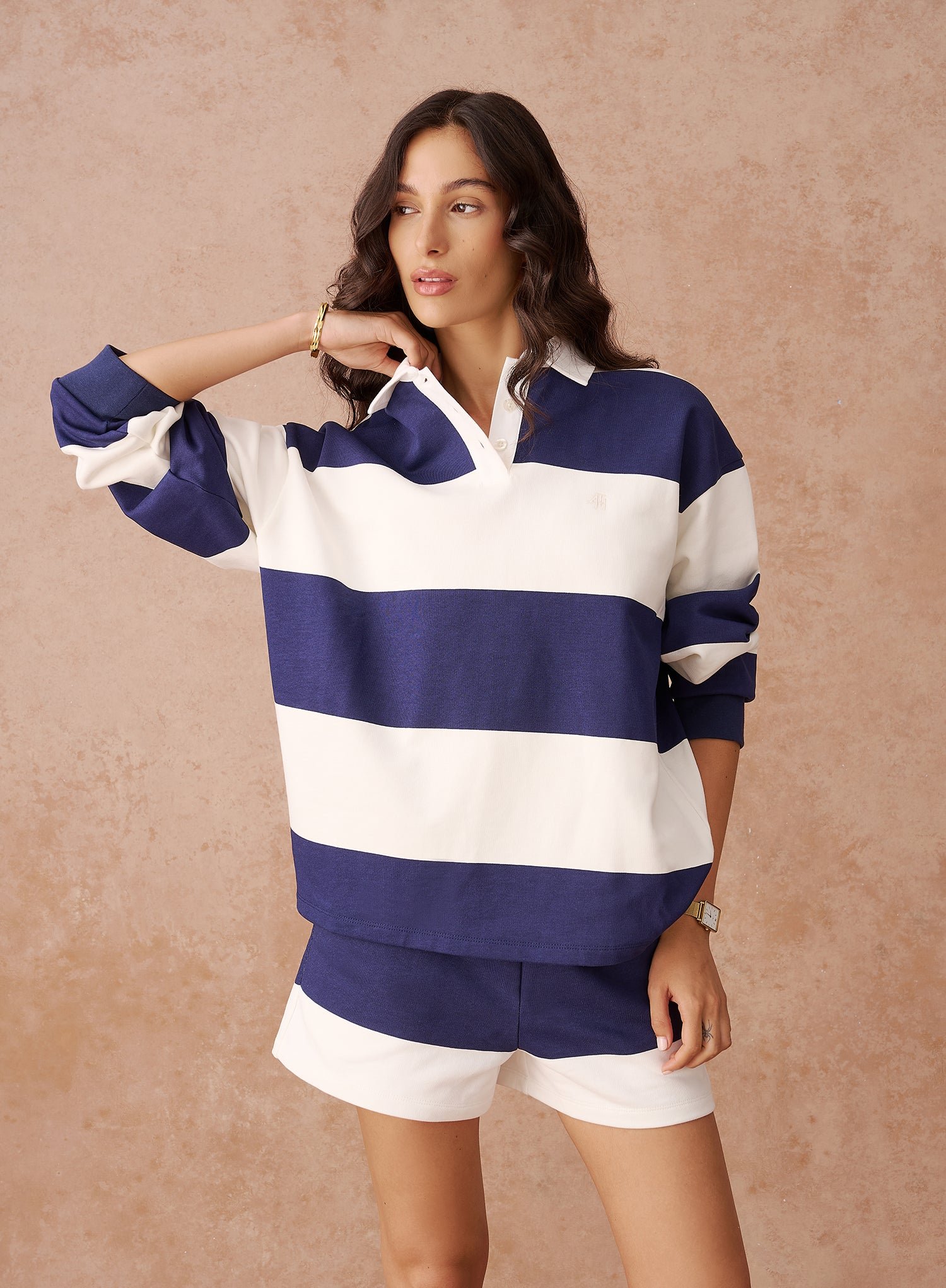 Second image of Navy And White Stripe Rugby Top- Alba