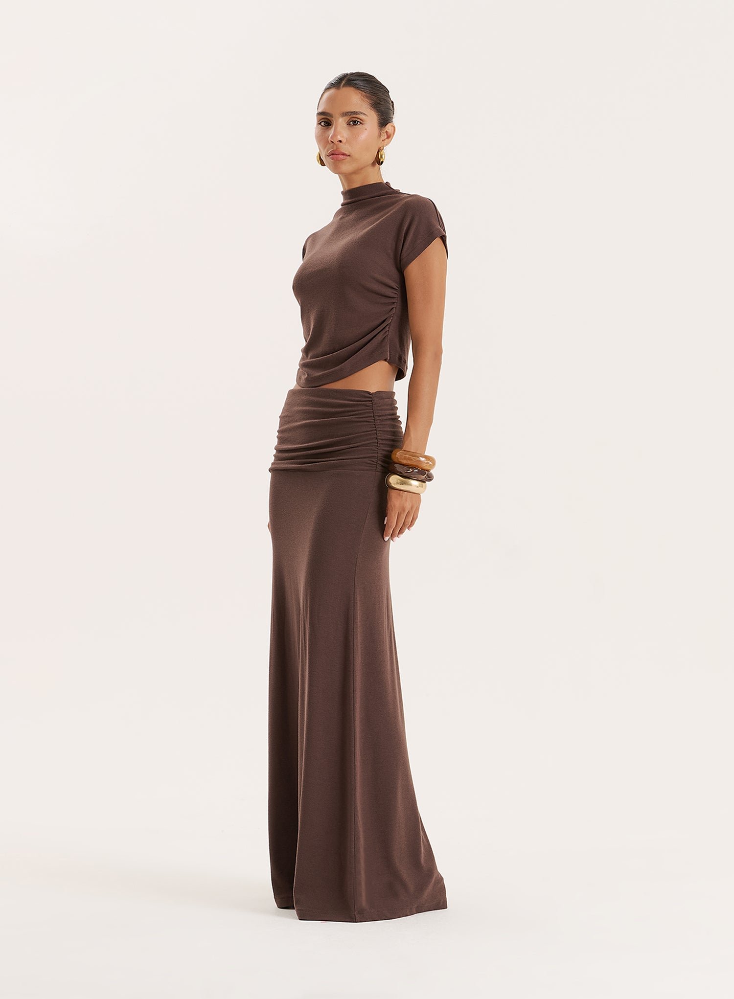 Second image of Chocolate Jersey High Neck Sleeveless Top- Elouisa