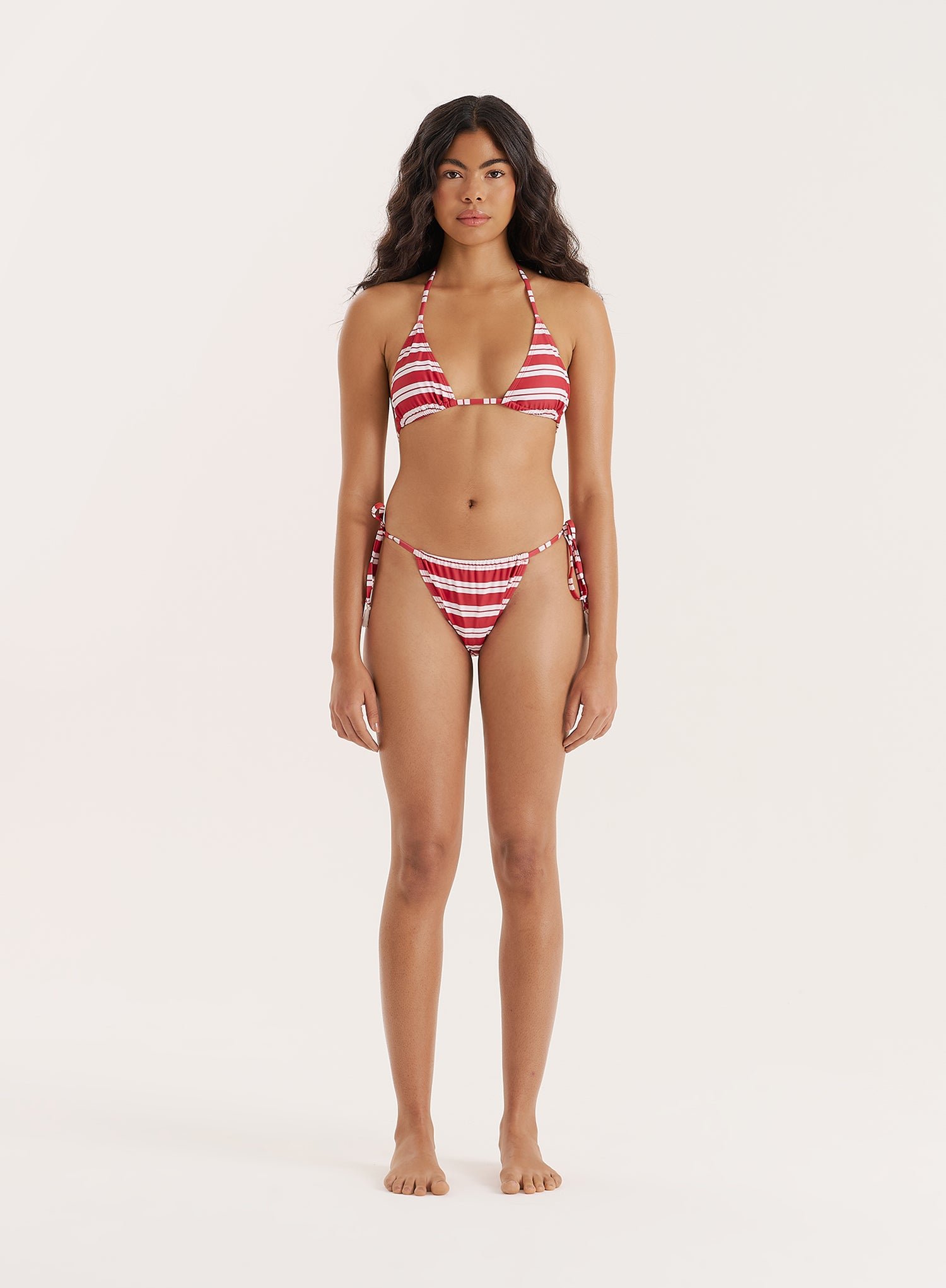 Red And White Stripe Tie Side Bikini Bottom- Julietta