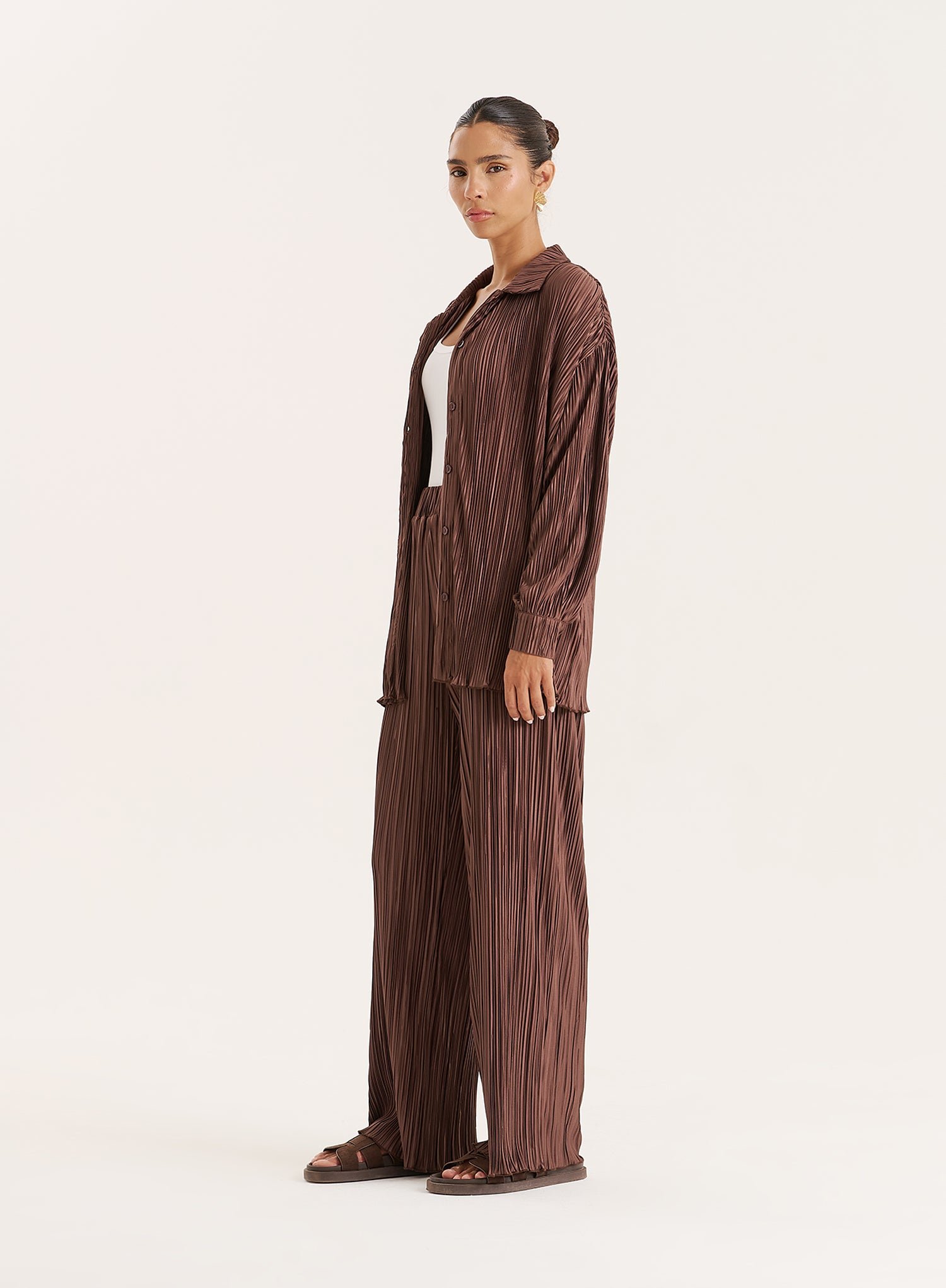 Second image of Chocolate Plisse Trouser- Palais
