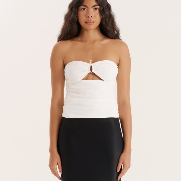 White Cut Out Gold Hardware Bandeau Top- Sally