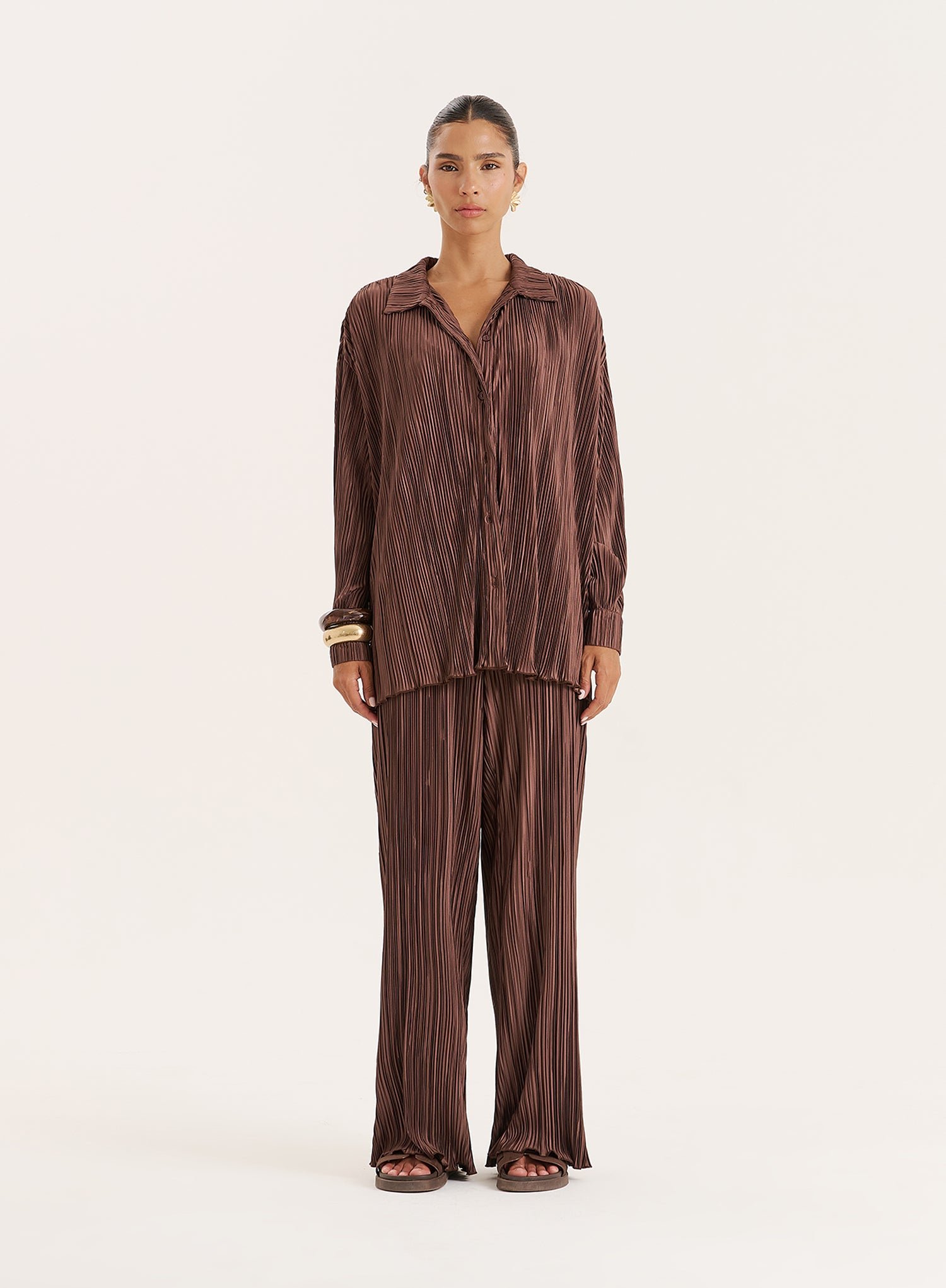 Chocolate Plisse Trouser- Palais